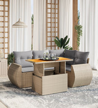 5-tlg. Garten-Sofagarnitur mit Kissen Beige Poly Rattan