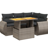 5-tlg. Garten-Sofagarnitur mit Kissen Grau Poly Rattan