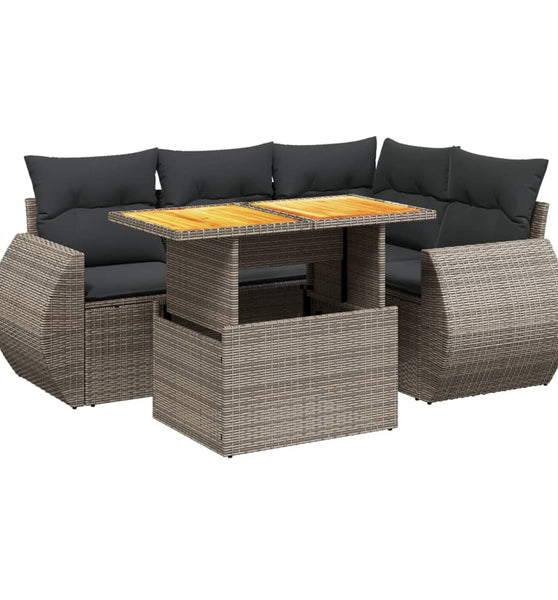 5-tlg. Garten-Sofagarnitur mit Kissen Grau Poly Rattan