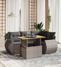 5-tlg. Garten-Sofagarnitur mit Kissen Grau Poly Rattan