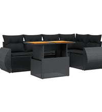 6-tlg. Garten-Sofagarnitur mit Kissen Schwarz Poly Rattan