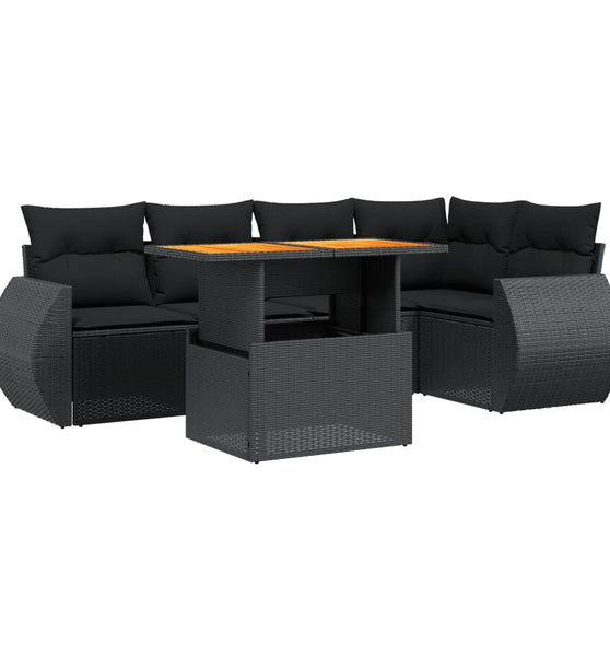 6-tlg. Garten-Sofagarnitur mit Kissen Schwarz Poly Rattan