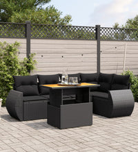 6-tlg. Garten-Sofagarnitur mit Kissen Schwarz Poly Rattan
