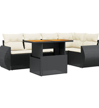 6-tlg. Garten-Sofagarnitur mit Kissen Schwarz Poly Rattan