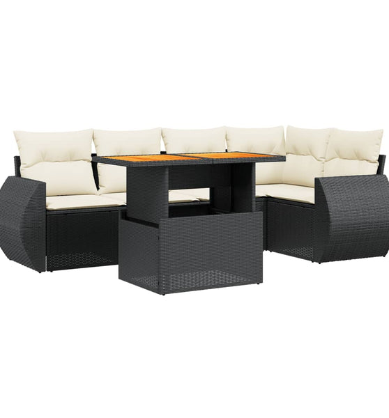 6-tlg. Garten-Sofagarnitur mit Kissen Schwarz Poly Rattan