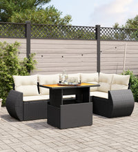 6-tlg. Garten-Sofagarnitur mit Kissen Schwarz Poly Rattan