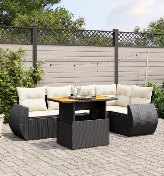 6-tlg. Garten-Sofagarnitur mit Kissen Schwarz Poly Rattan