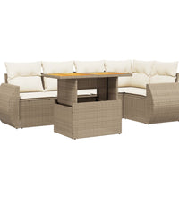 6-tlg. Garten-Sofagarnitur mit Kissen Beige Poly Rattan