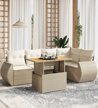 6-tlg. Garten-Sofagarnitur mit Kissen Beige Poly Rattan
