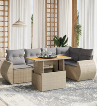 6-tlg. Garten-Sofagarnitur mit Kissen Beige Poly Rattan