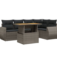 6-tlg. Garten-Sofagarnitur mit Kissen Grau Poly Rattan