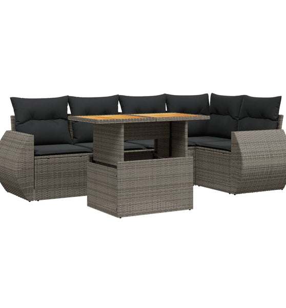 6-tlg. Garten-Sofagarnitur mit Kissen Grau Poly Rattan