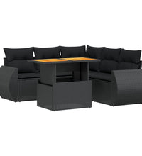 6-tlg. Garten-Sofagarnitur mit Kissen Schwarz Poly Rattan