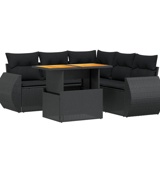 6-tlg. Garten-Sofagarnitur mit Kissen Schwarz Poly Rattan