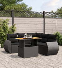 6-tlg. Garten-Sofagarnitur mit Kissen Schwarz Poly Rattan