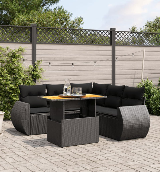 6-tlg. Garten-Sofagarnitur mit Kissen Schwarz Poly Rattan