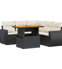 6-tlg. Garten-Sofagarnitur mit Kissen Schwarz Poly Rattan