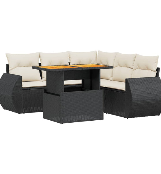 6-tlg. Garten-Sofagarnitur mit Kissen Schwarz Poly Rattan