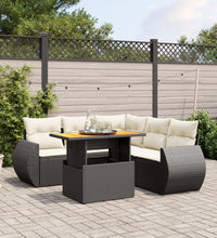 6-tlg. Garten-Sofagarnitur mit Kissen Schwarz Poly Rattan
