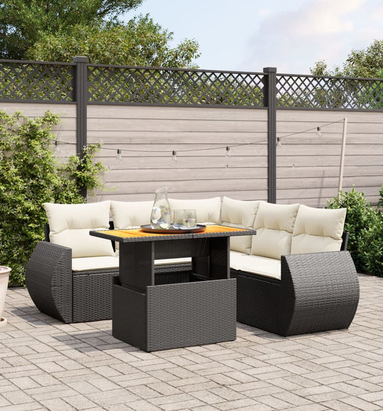 6-tlg. Garten-Sofagarnitur mit Kissen Schwarz Poly Rattan
