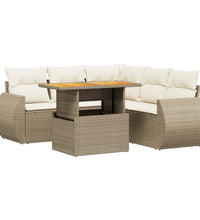 6-tlg. Garten-Sofagarnitur mit Kissen Beige Poly Rattan