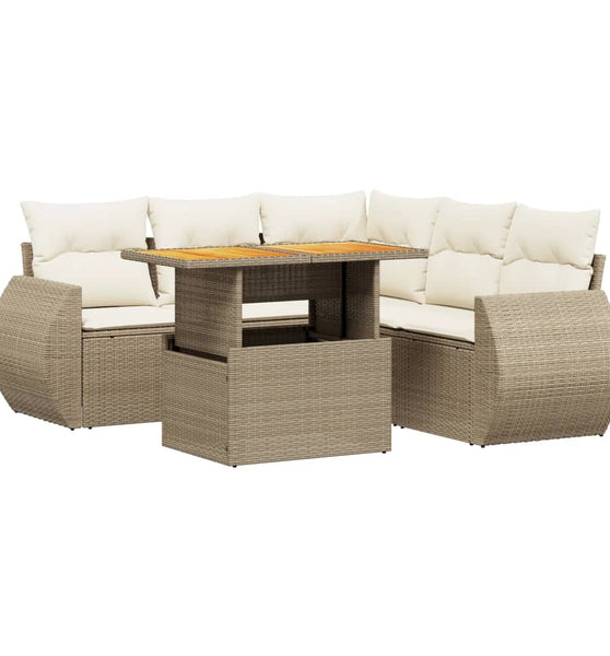 6-tlg. Garten-Sofagarnitur mit Kissen Beige Poly Rattan