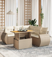 6-tlg. Garten-Sofagarnitur mit Kissen Beige Poly Rattan