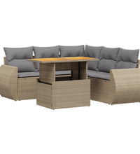 6-tlg. Garten-Sofagarnitur mit Kissen Beige Poly Rattan