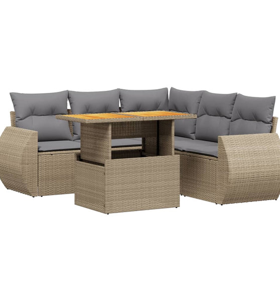 6-tlg. Garten-Sofagarnitur mit Kissen Beige Poly Rattan