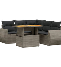 6-tlg. Garten-Sofagarnitur mit Kissen Grau Poly Rattan