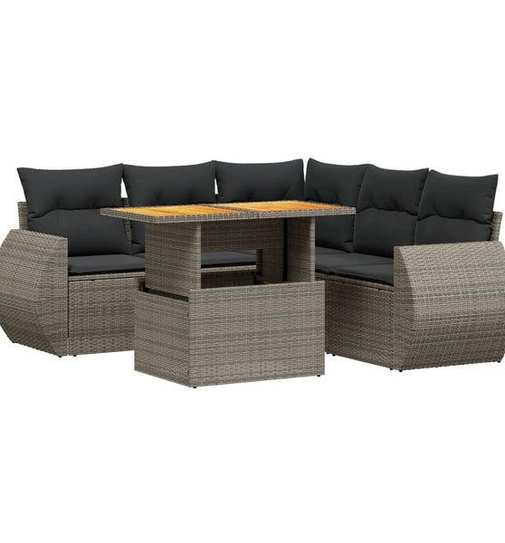 6-tlg. Garten-Sofagarnitur mit Kissen Grau Poly Rattan