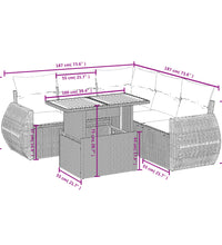 6-tlg. Garten-Sofagarnitur mit Kissen Grau Poly Rattan