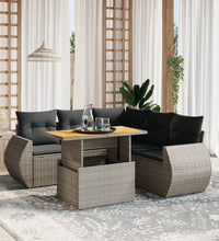 6-tlg. Garten-Sofagarnitur mit Kissen Grau Poly Rattan