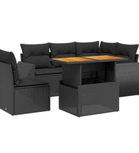 6-tlg. Garten-Sofagarnitur mit Kissen Schwarz Poly Rattan