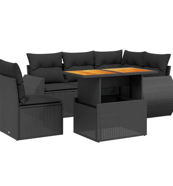 6-tlg. Garten-Sofagarnitur mit Kissen Schwarz Poly Rattan