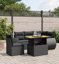 6-tlg. Garten-Sofagarnitur mit Kissen Schwarz Poly Rattan