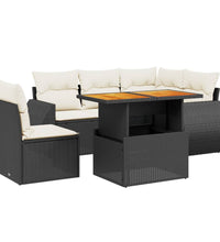 6-tlg. Garten-Sofagarnitur mit Kissen Schwarz Poly Rattan