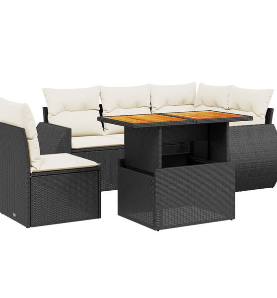 6-tlg. Garten-Sofagarnitur mit Kissen Schwarz Poly Rattan