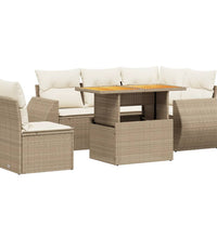 6-tlg. Garten-Sofagarnitur mit Kissen Beige Poly Rattan