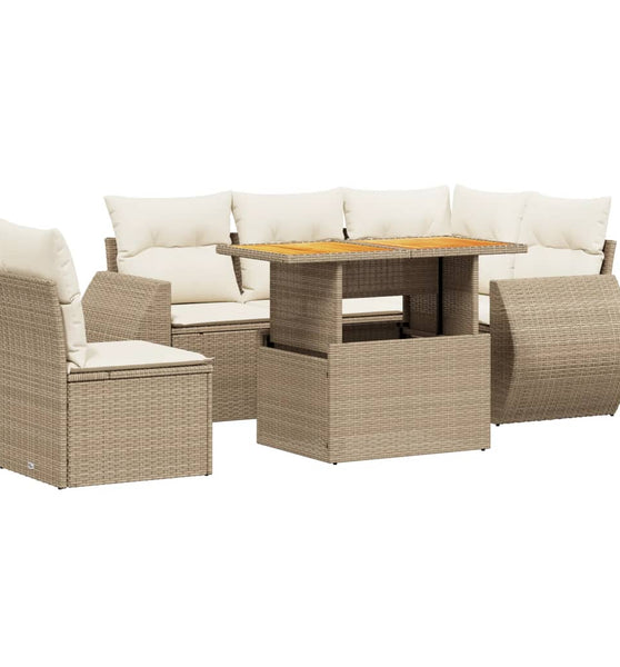 6-tlg. Garten-Sofagarnitur mit Kissen Beige Poly Rattan