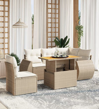6-tlg. Garten-Sofagarnitur mit Kissen Beige Poly Rattan