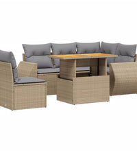 6-tlg. Garten-Sofagarnitur mit Kissen Beige Poly Rattan