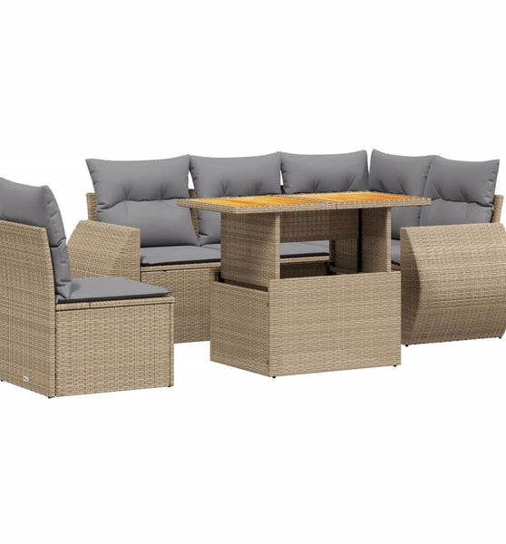 6-tlg. Garten-Sofagarnitur mit Kissen Beige Poly Rattan