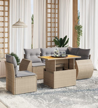 6-tlg. Garten-Sofagarnitur mit Kissen Beige Poly Rattan