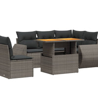 6-tlg. Garten-Sofagarnitur mit Kissen Grau Poly Rattan