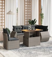6-tlg. Garten-Sofagarnitur mit Kissen Grau Poly Rattan