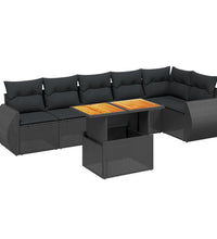 7-tlg. Garten-Sofagarnitur mit Kissen Schwarz Poly Rattan