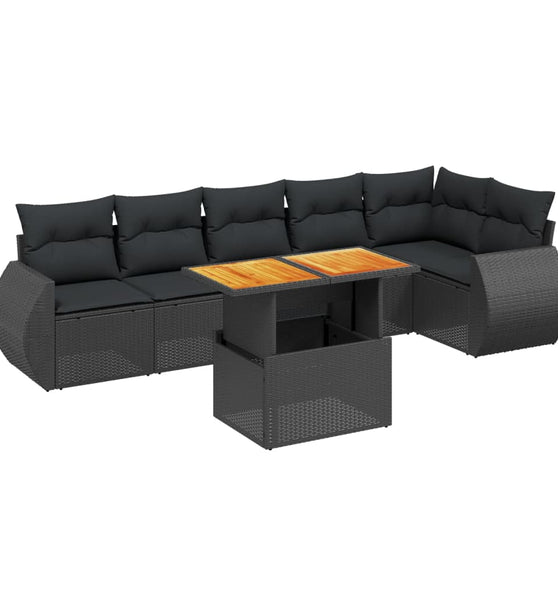 7-tlg. Garten-Sofagarnitur mit Kissen Schwarz Poly Rattan