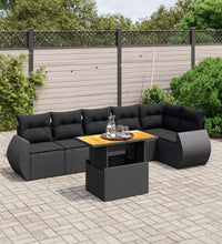 7-tlg. Garten-Sofagarnitur mit Kissen Schwarz Poly Rattan