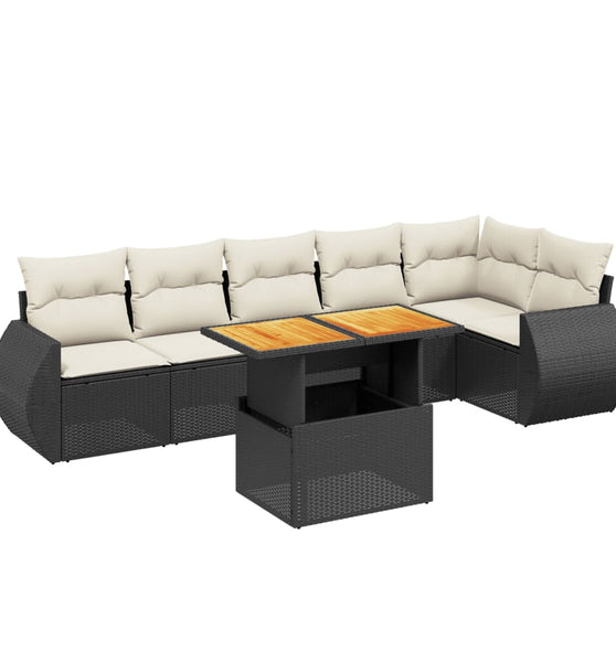 7-tlg. Garten-Sofagarnitur mit Kissen Schwarz Poly Rattan